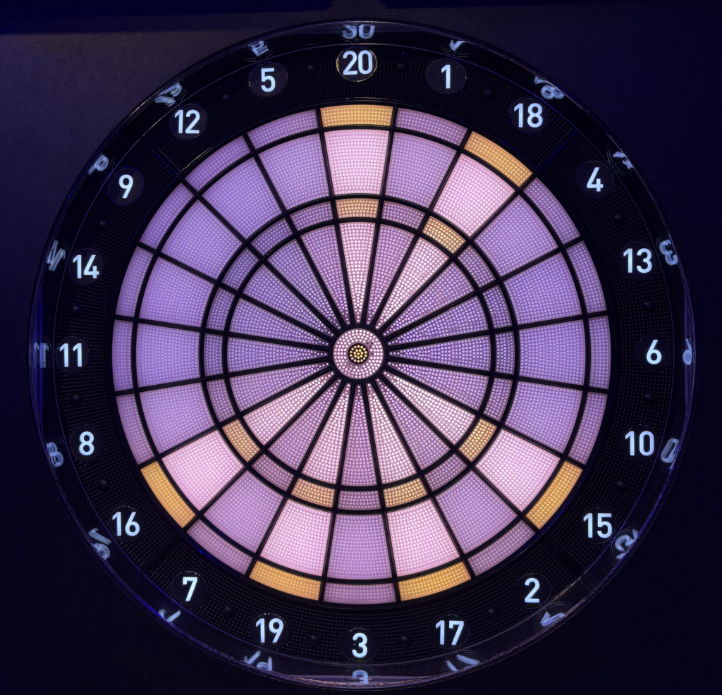 ダーツのクリケットナンバーが光っている画像